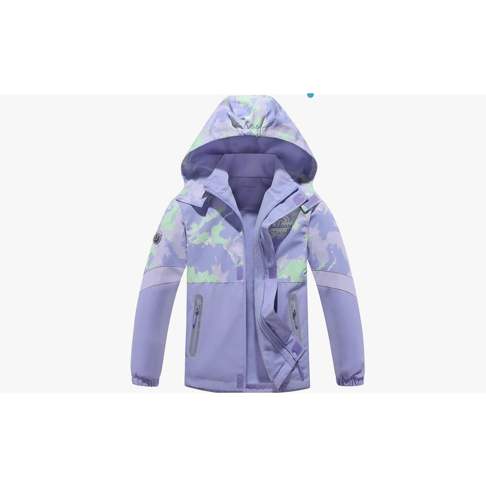Boys Girls Rain Jacket Lightweight Waterproof Hooded Fleece Lined Coat Sz 4-12
